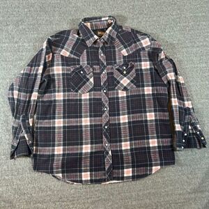 Vintage Stir-Ups Western Flannel Shirt Plaid Pearl Snap Pockets Men XL 17-17 1/2
